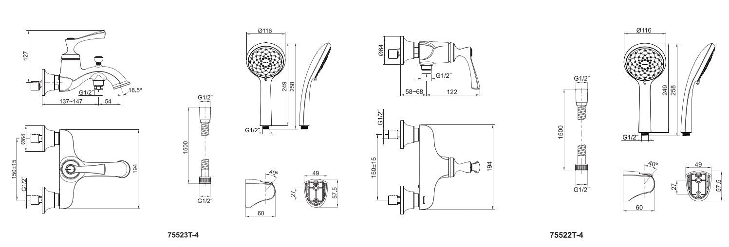 KOHLER 浴缸龍頭 Elliston，K-75523T-4-CP