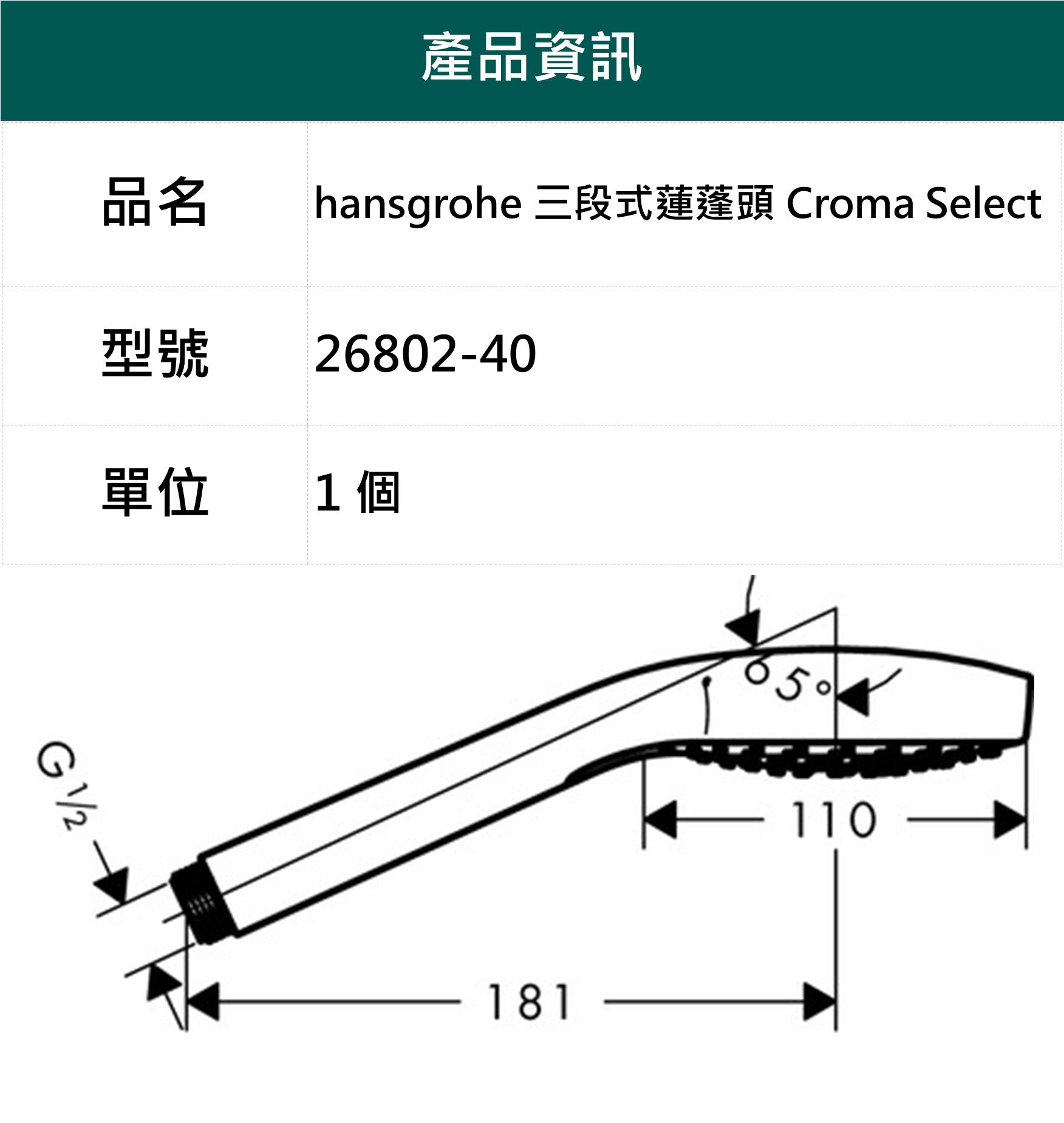 hansgrohe-三段式蓮蓬頭-Croma Select S Vario，26802-40