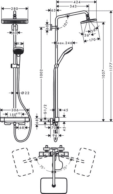 hansgrohe-定溫淋浴柱-Corma E  280 1je，27630