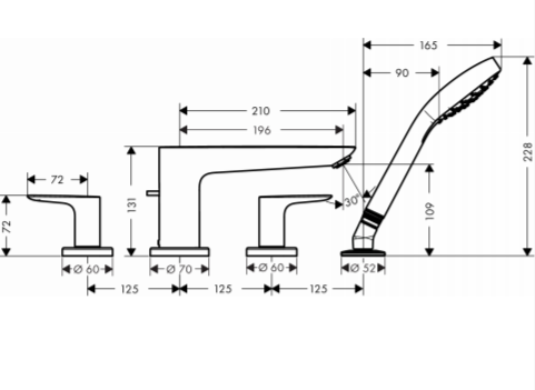 hansgrohe-四孔檯面浴缸龍頭/軸心-Talis E，71748-670