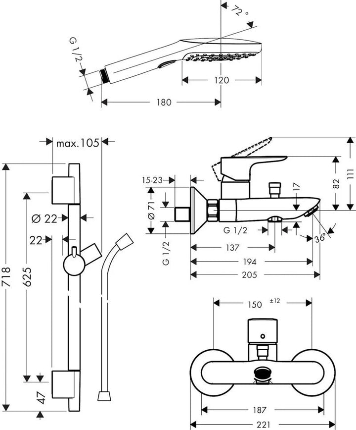 hansgrohe-65cm亞光黑升降桿組-Raindance Select E 120