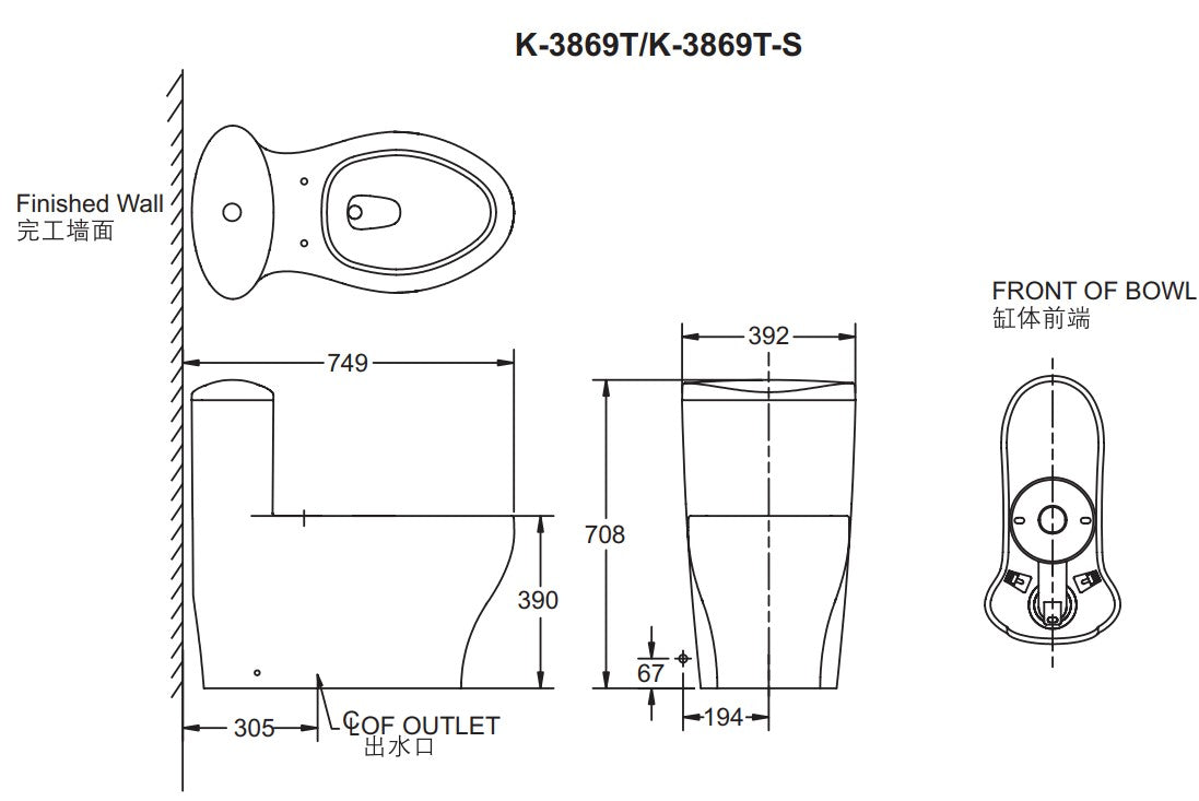KOHLER 免插電免治馬桶蓋(無熱水) C3-030，K-98804K-0