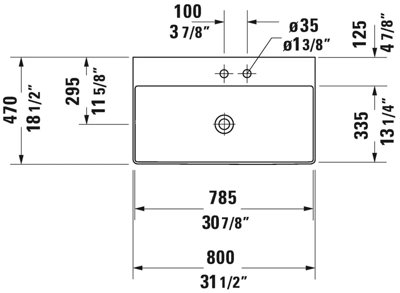 DURAVIT 80cm檯面懸掛兩用盆 Dura Square ，2353800041